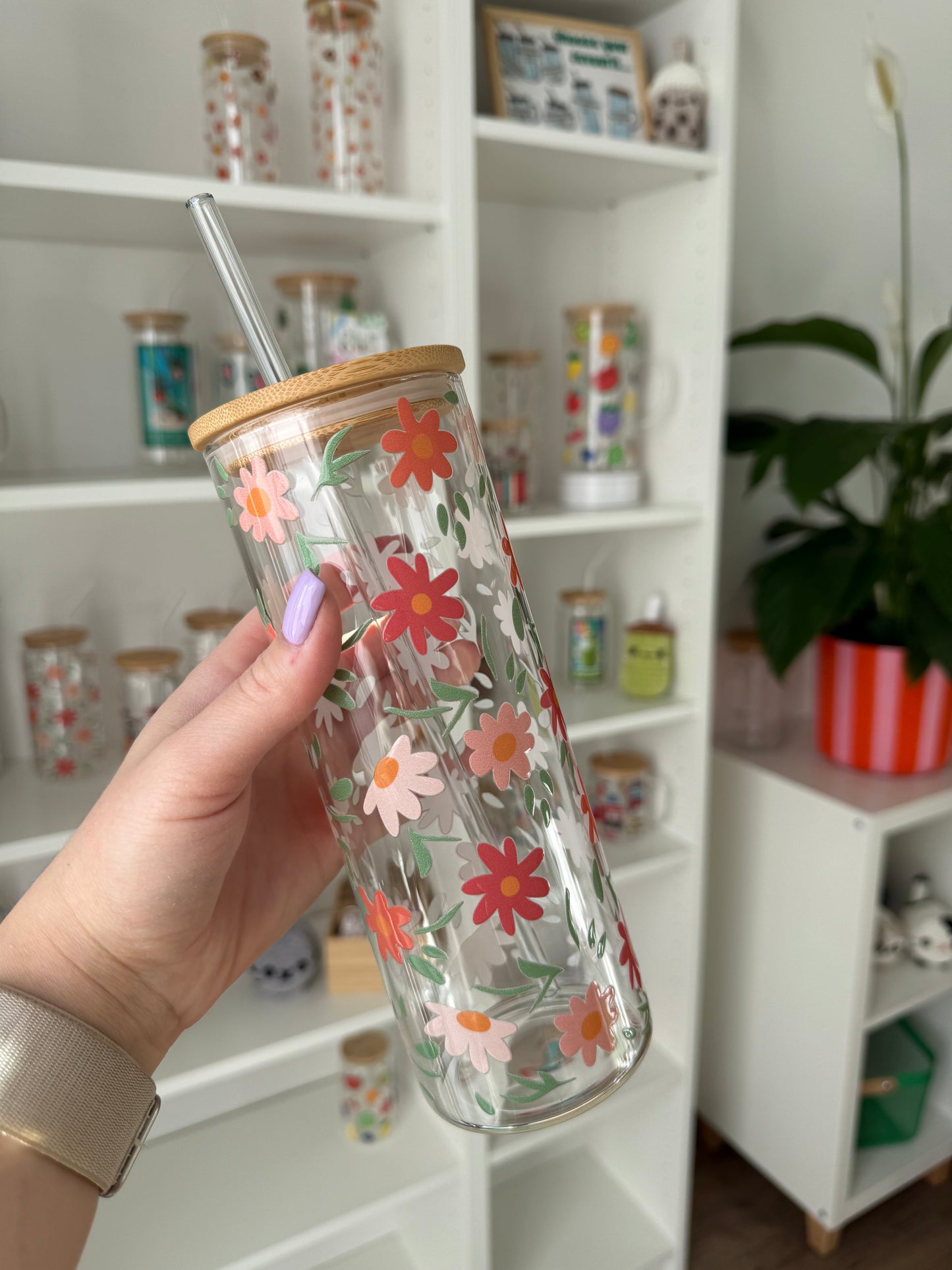 Glass Tumbler "Pink Flowers“ 25oz