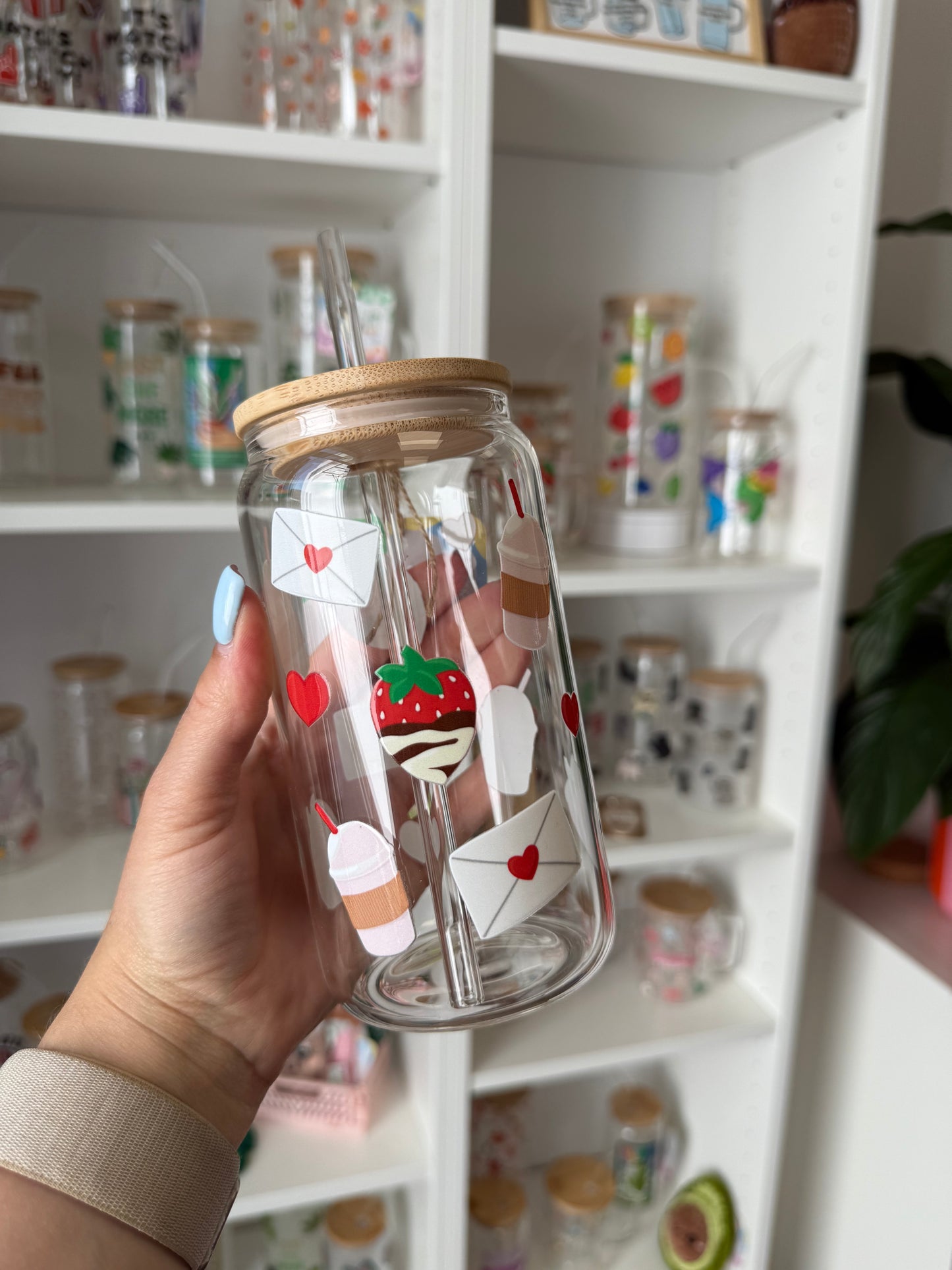 Glass Cup "Strawberry love“ 16oz