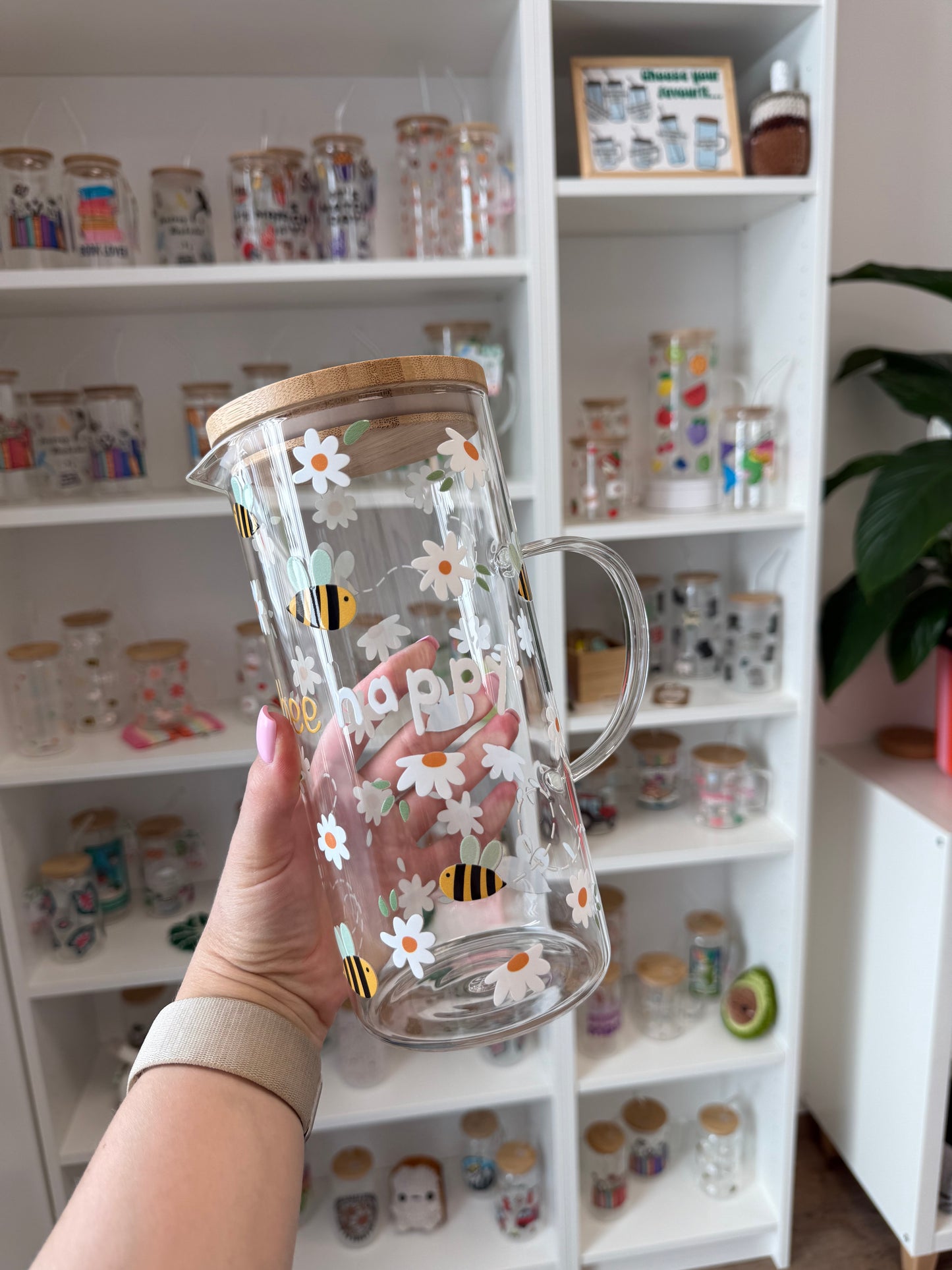 Glass Jug "Bee happy" 1,25l