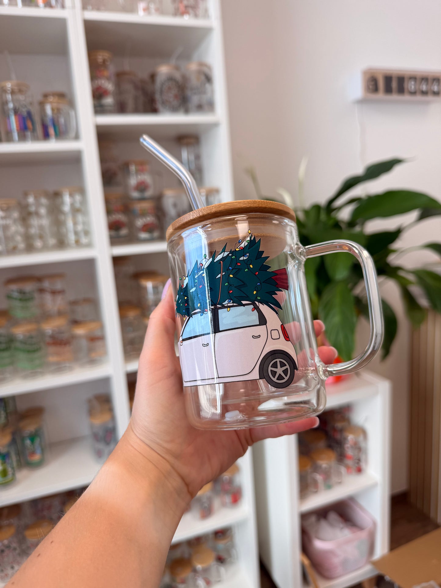 Glass Mug "Christmas Car“ doppelwandig 15oz