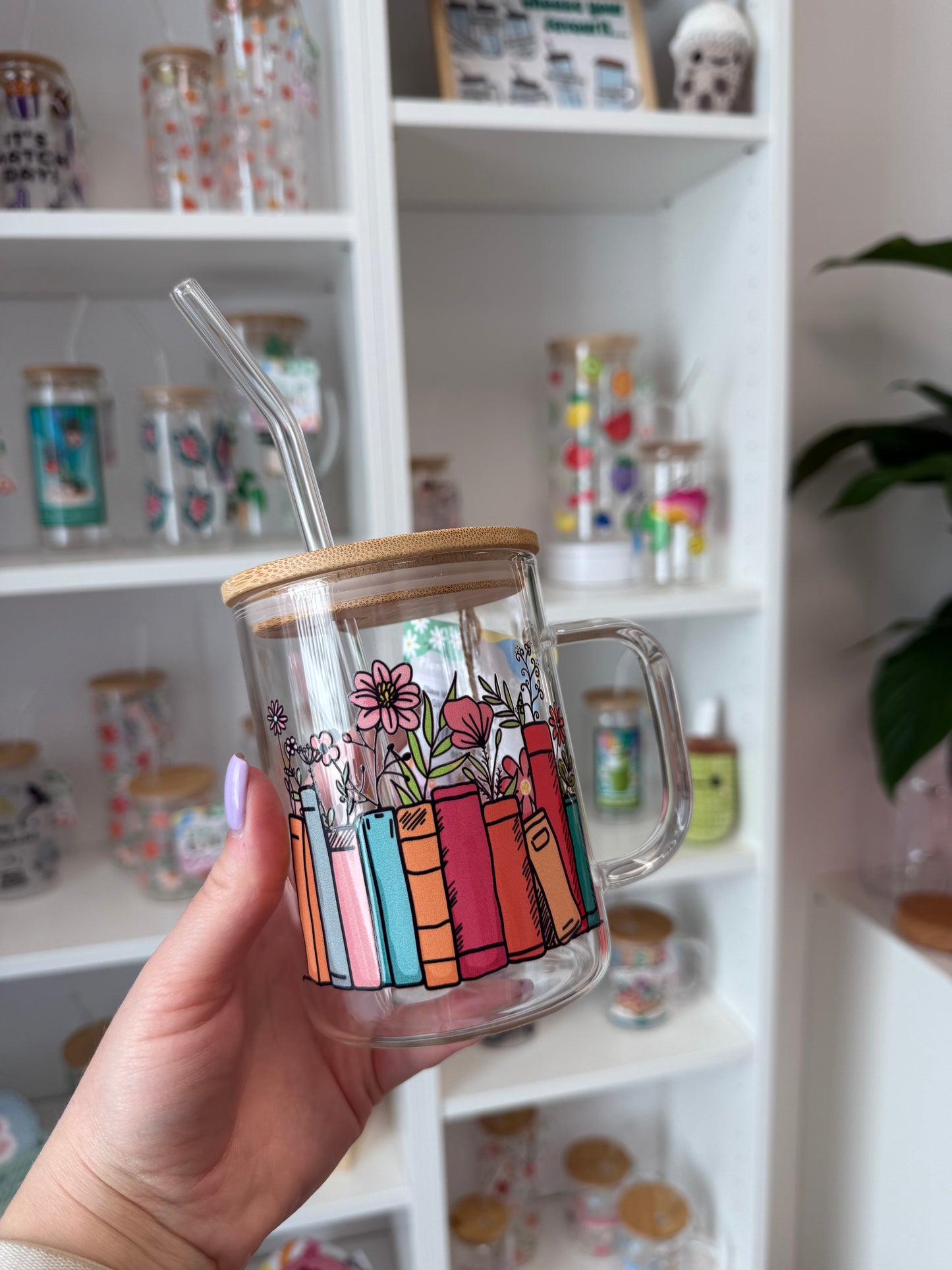 Glass Mug "Flower Books" 17oz