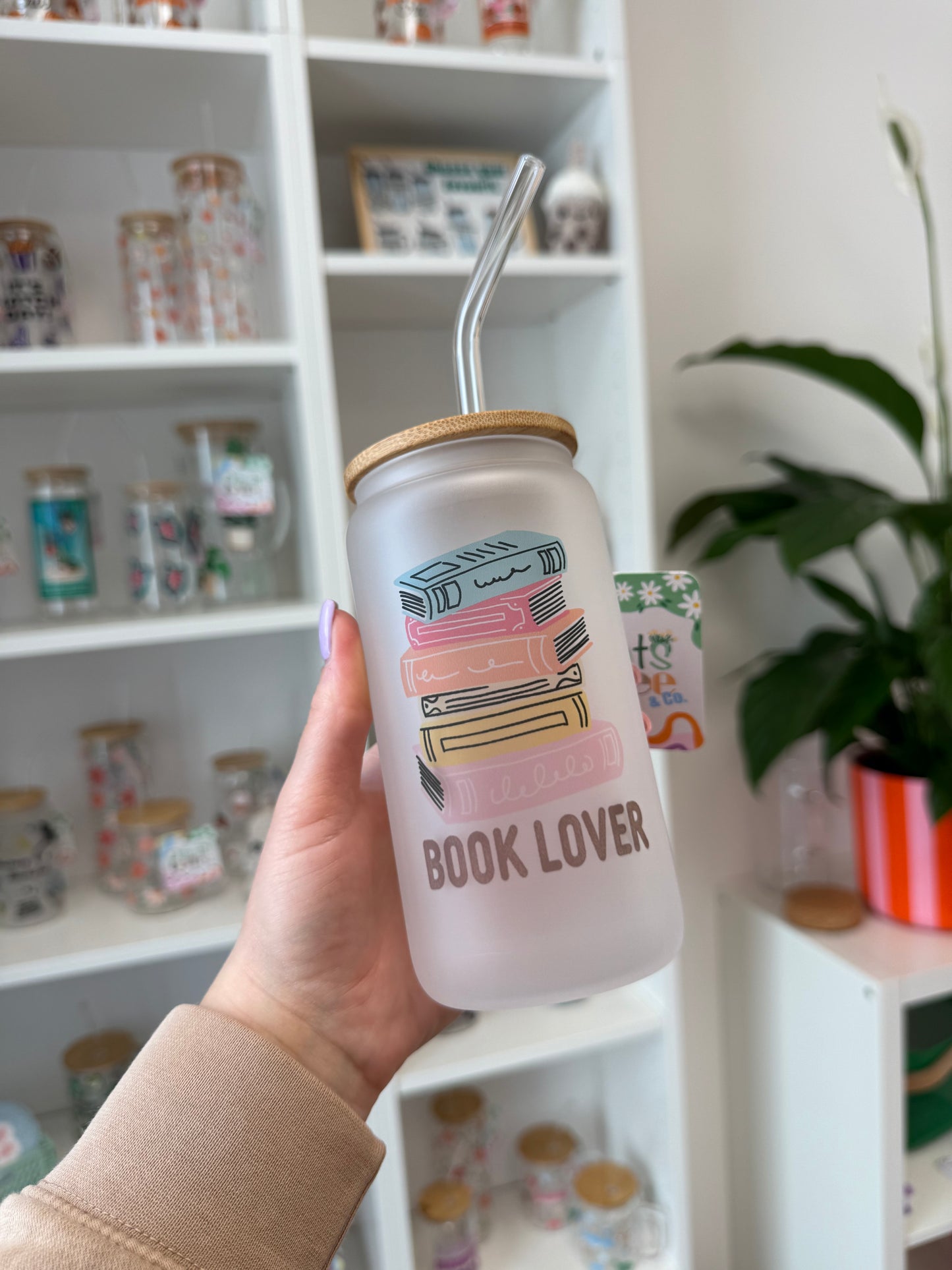 Glass Cup "Booklover“ milchig 16oz