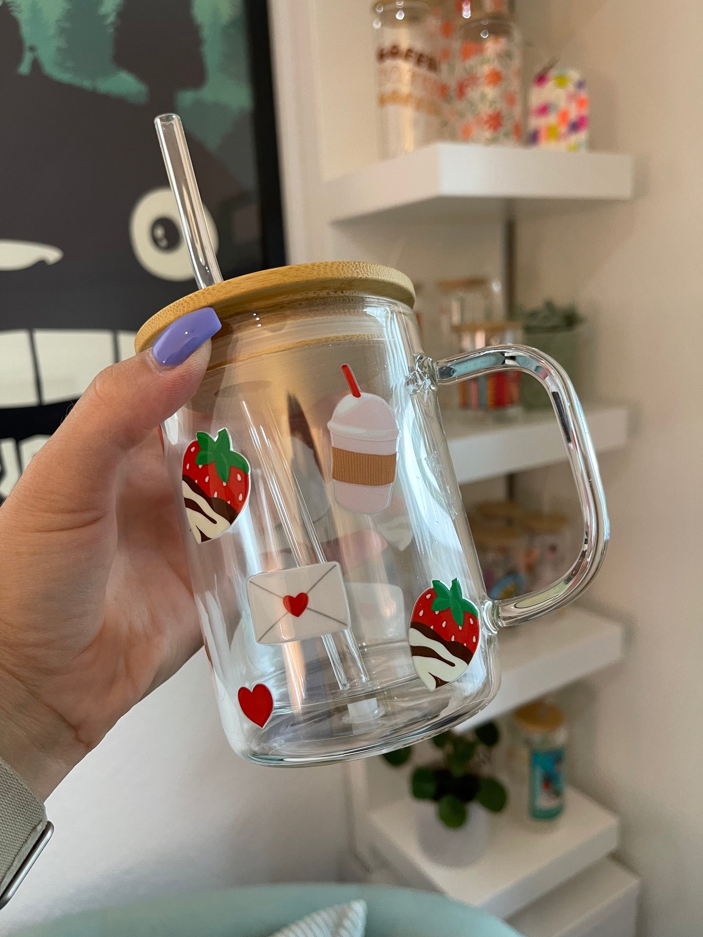 Glass Mug "Strawberry love“ double-walled 15oz
