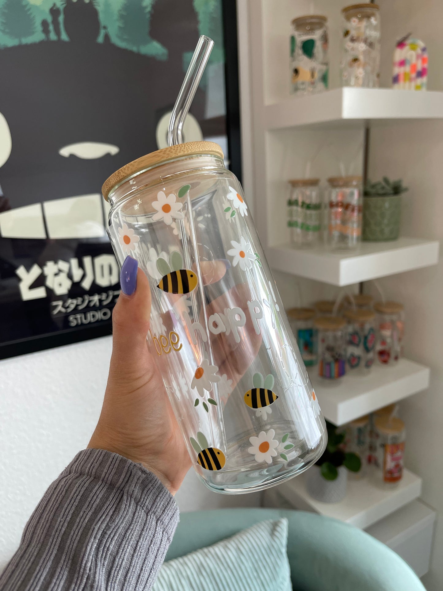Glass Cup "Bee happy“ double-walled 16oz