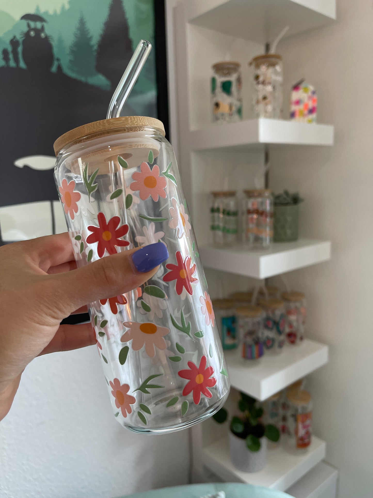 Glass Cup "Pink flowers“ 20oz