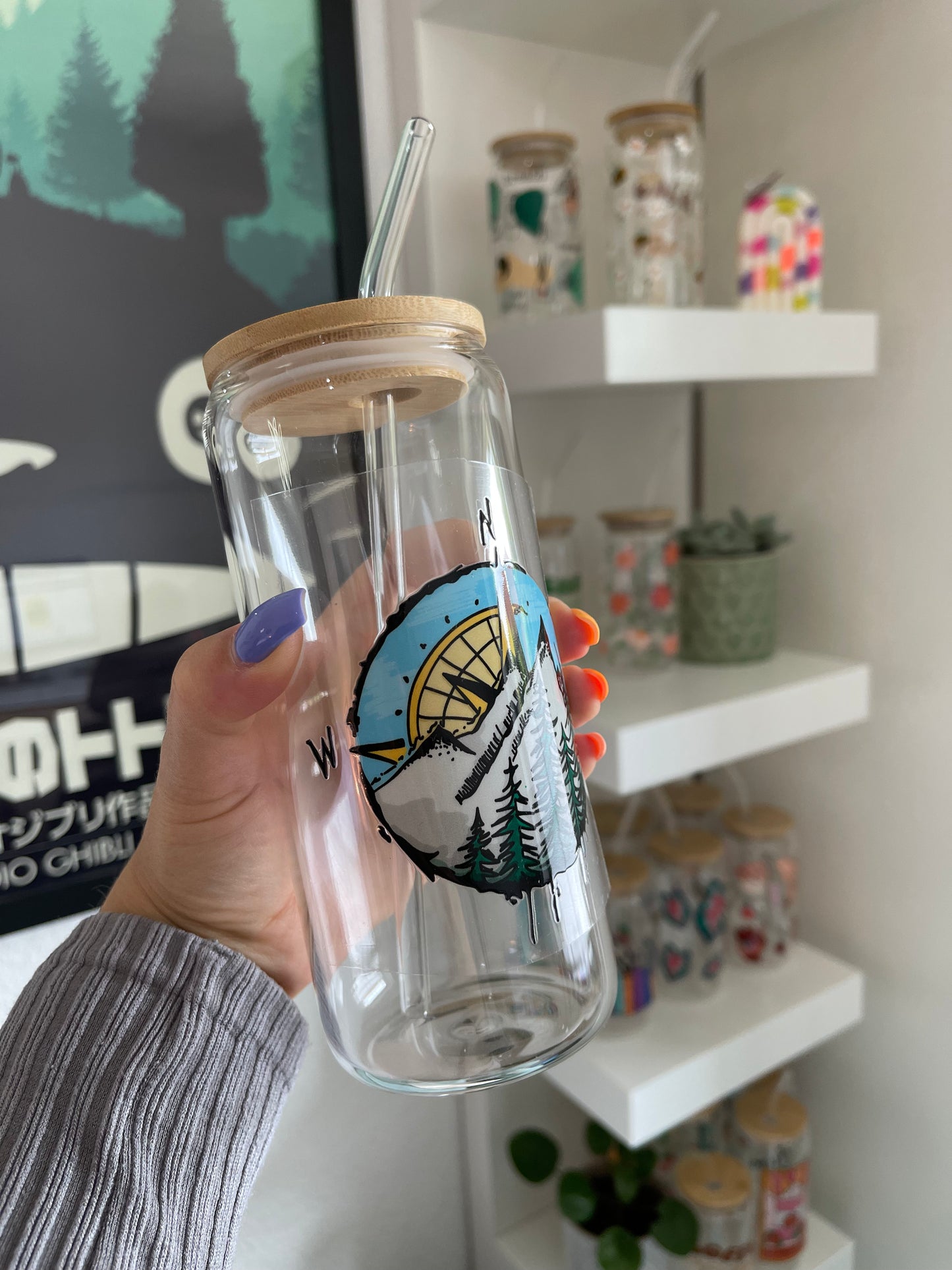 Glass Cup "Wanderlust" 20oz
