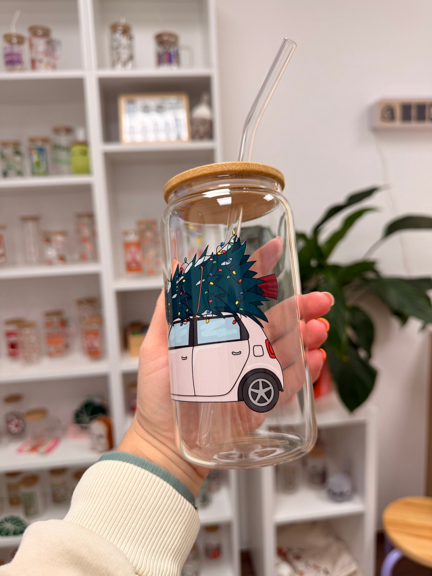 Glass Cup "Christmas Car“ 16oz