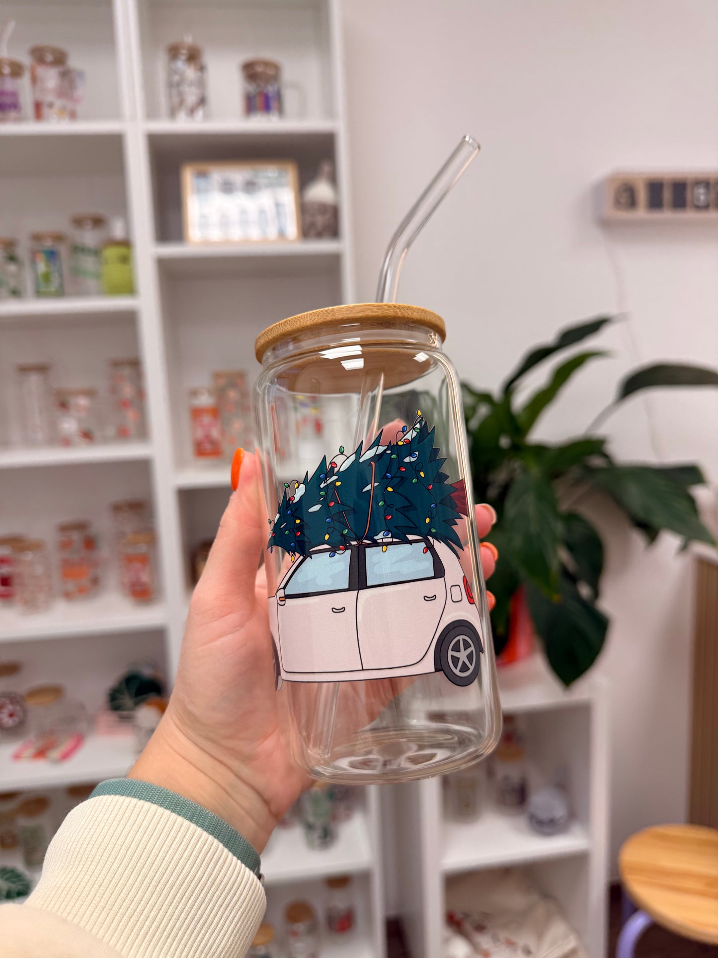 Glass Cup "Christmas Car“ 16oz