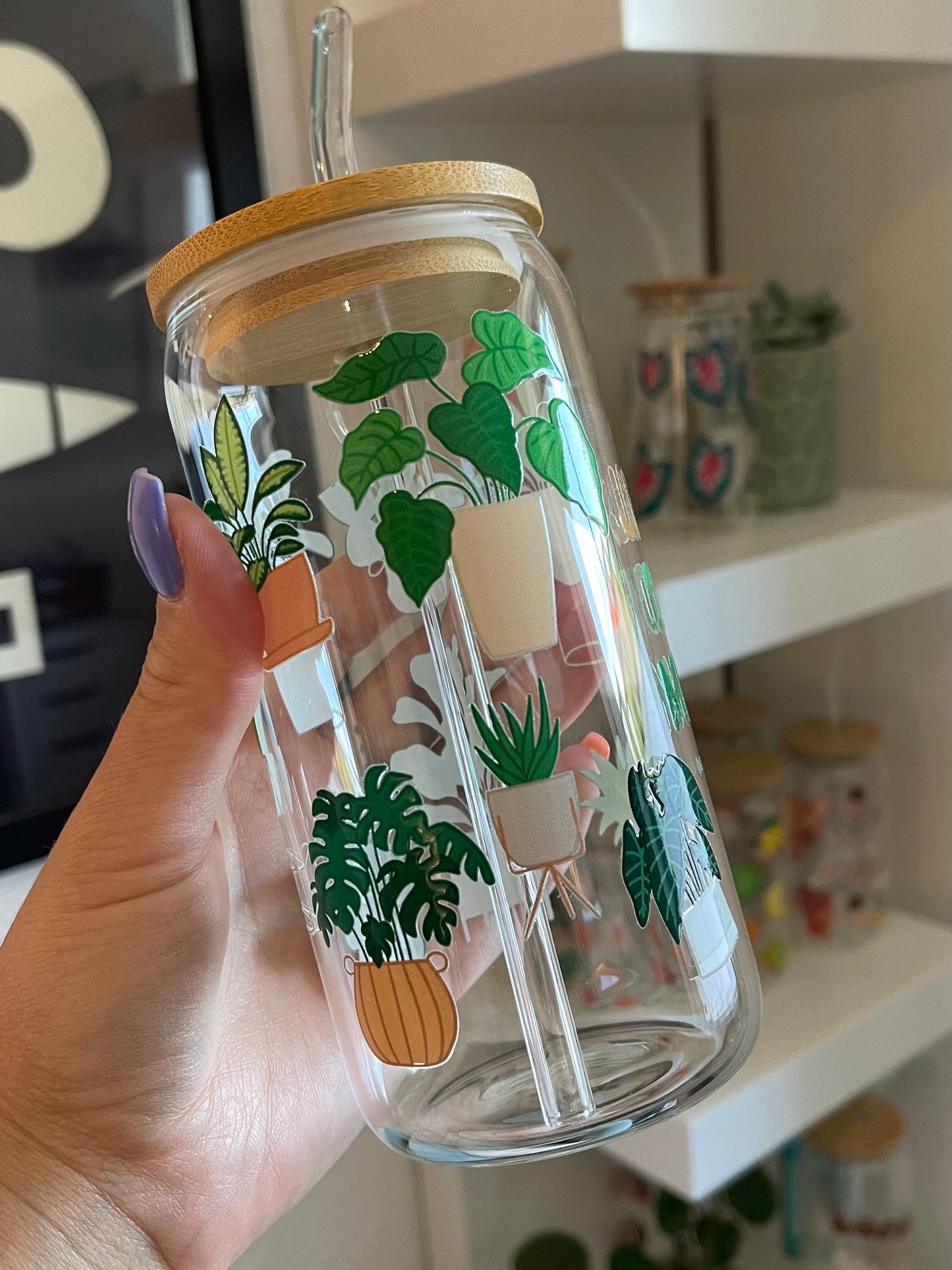 Glass Cup "Just one more plant“ 16oz