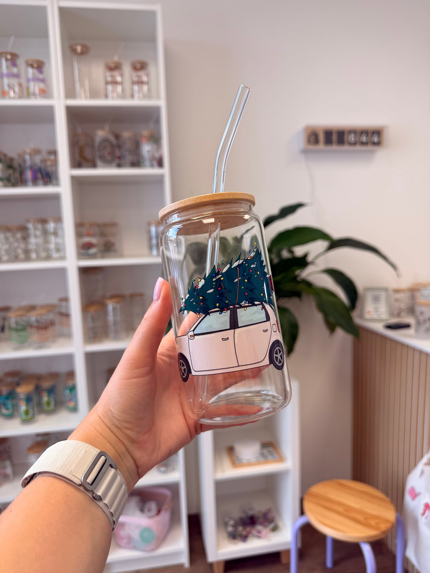 Glass Cup "Christmas Car“ 16oz