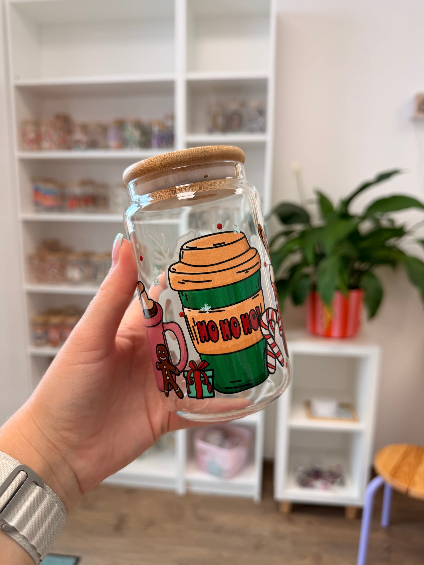 Glass Cup "Winter Drinks" 16oz