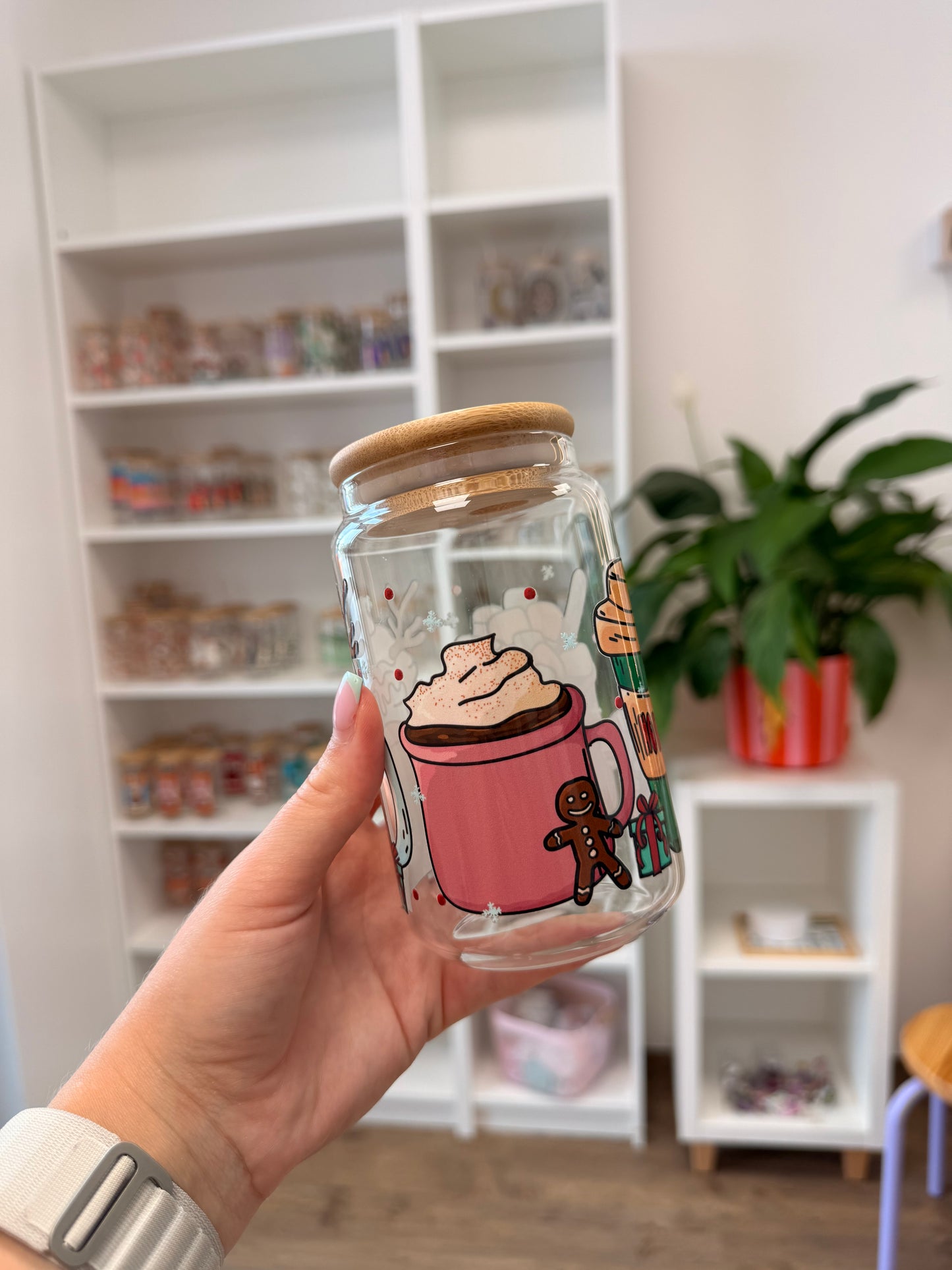 Glass Cup "Winter Drinks" 16oz