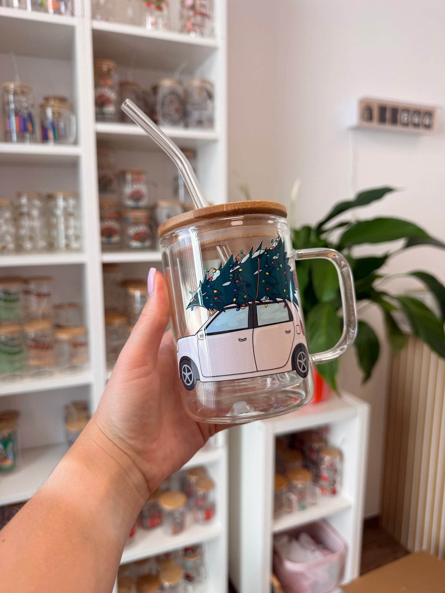 Glass Mug "Christmas Car“ doppelwandig 15oz
