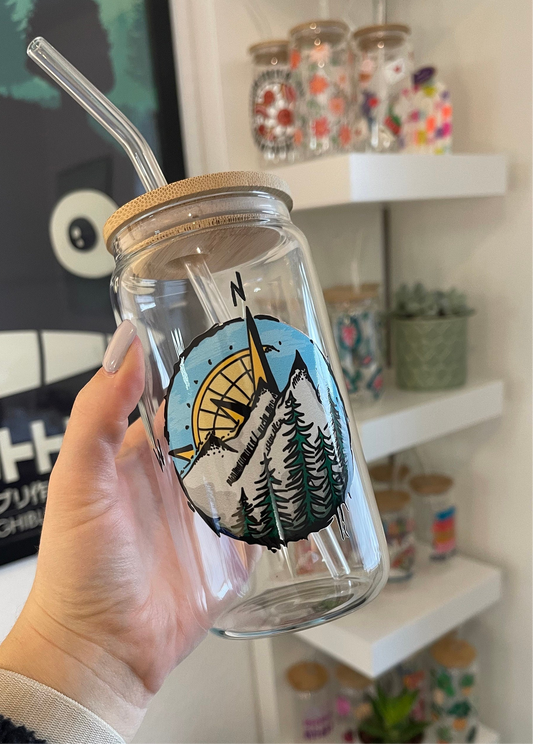 Glass Cup "Wanderlust" 16oz