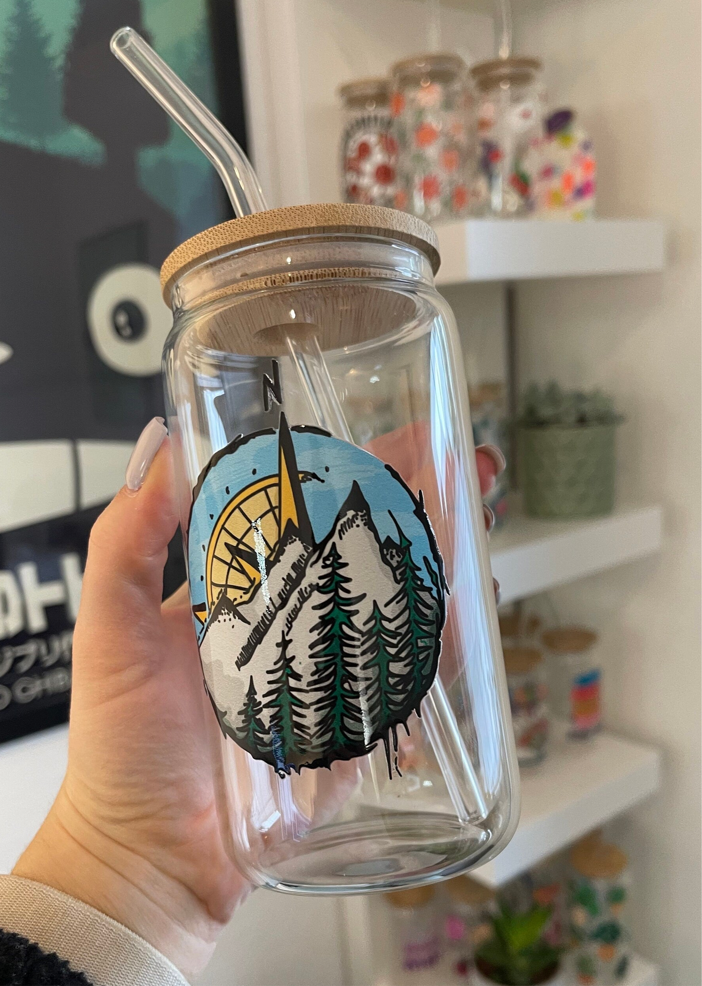 Glass Cup "Wanderlust" 16oz