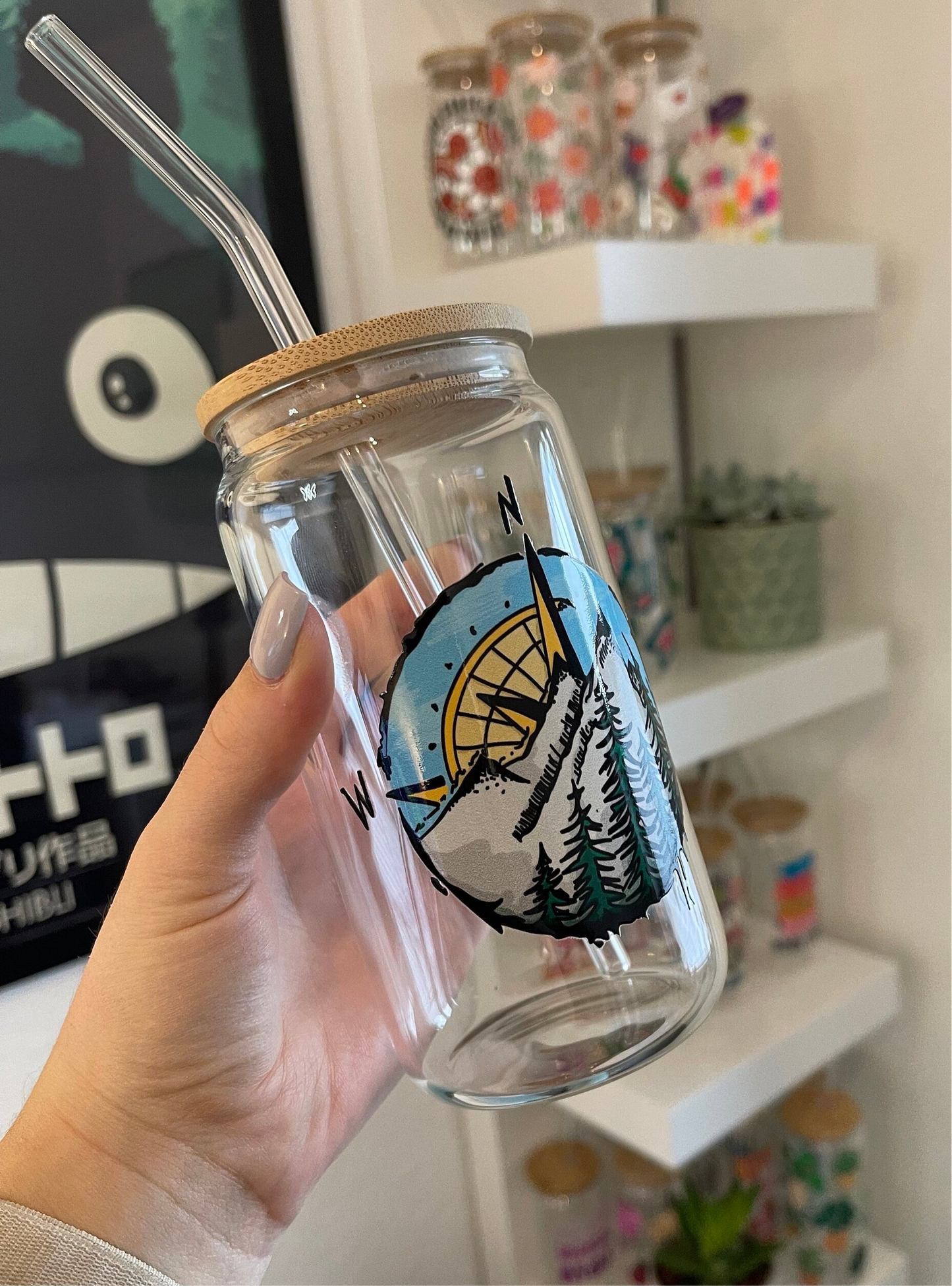 Glass Cup "Wanderlust" 16oz