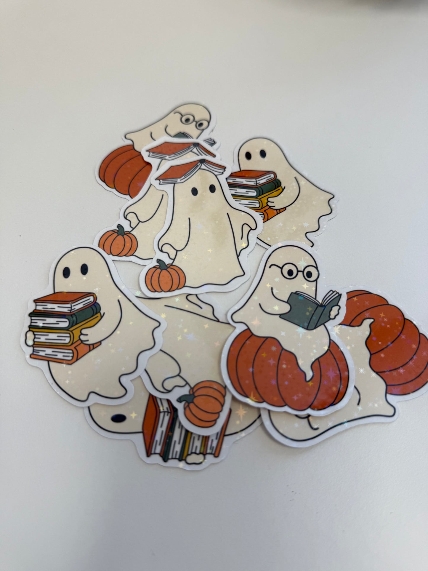 Sticker "book and pumpkin ghost"