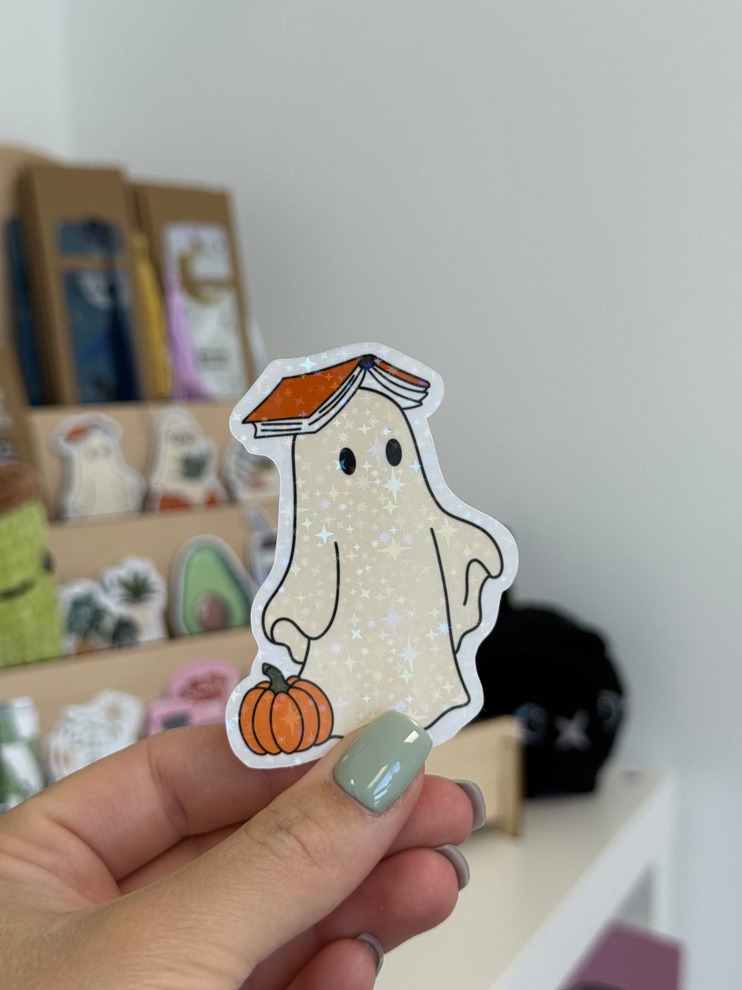 Sticker "book and pumpkin ghost"