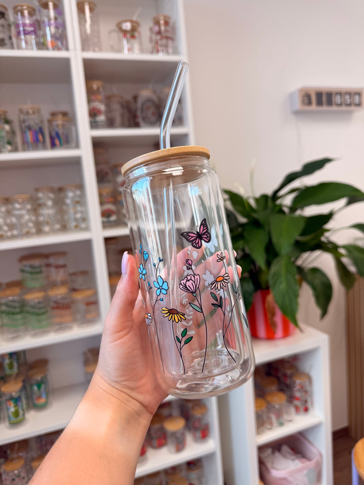 Glass Cup "Flowers“ doppelwandig 16oz