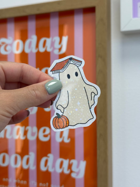Sticker "book and pumpkin ghost"