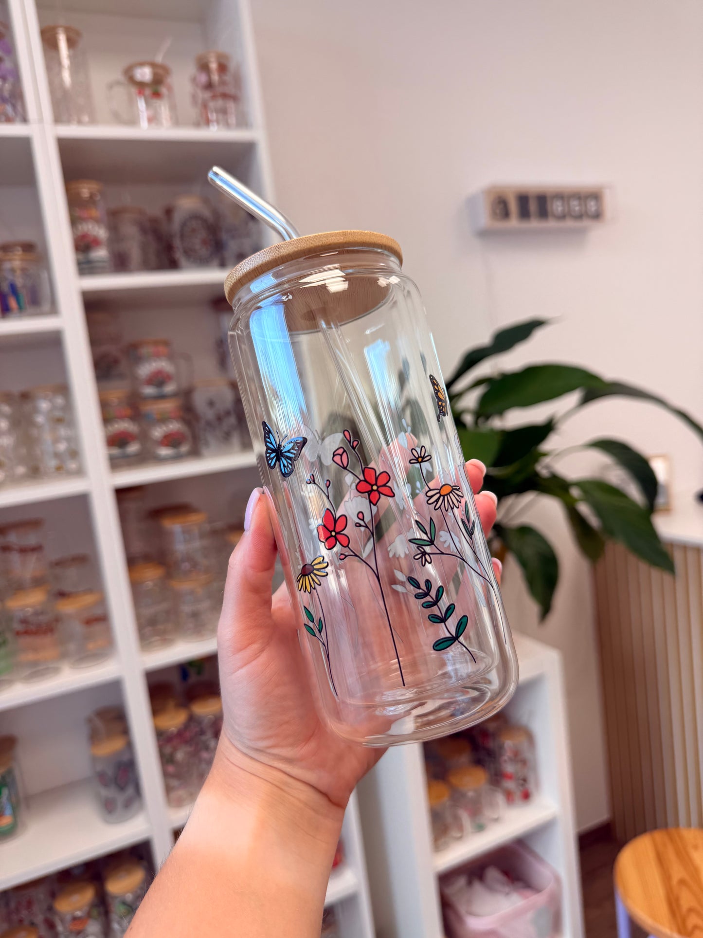 Glass Cup "Flowers“ doppelwandig 16oz