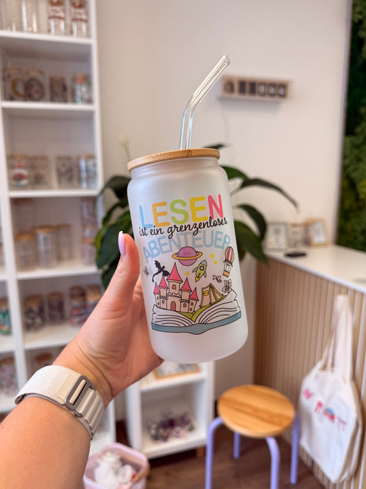 Glass Cup "Lesen“ milchig 16oz