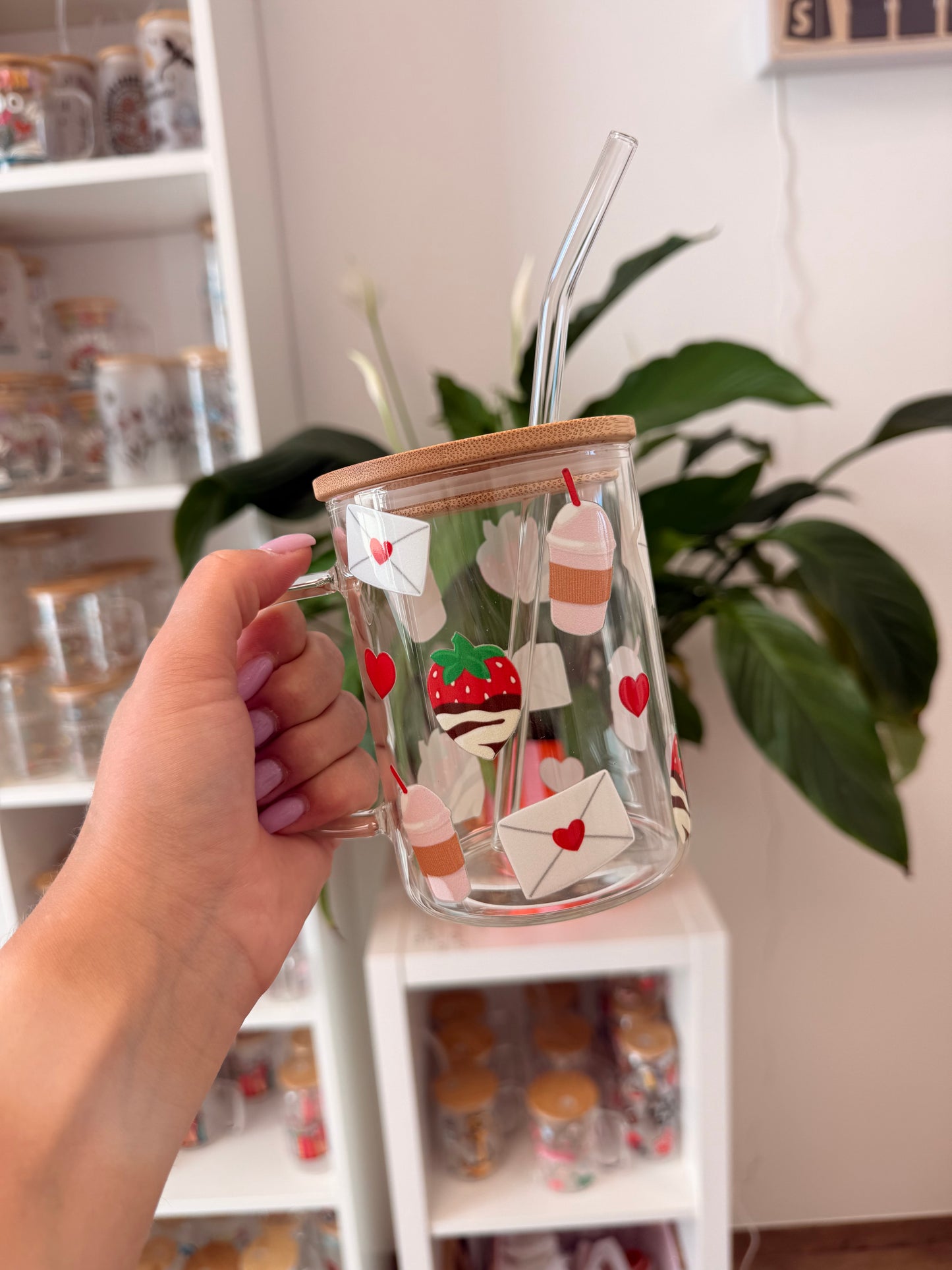 Glass Mug "Strawberry Love" 17oz
