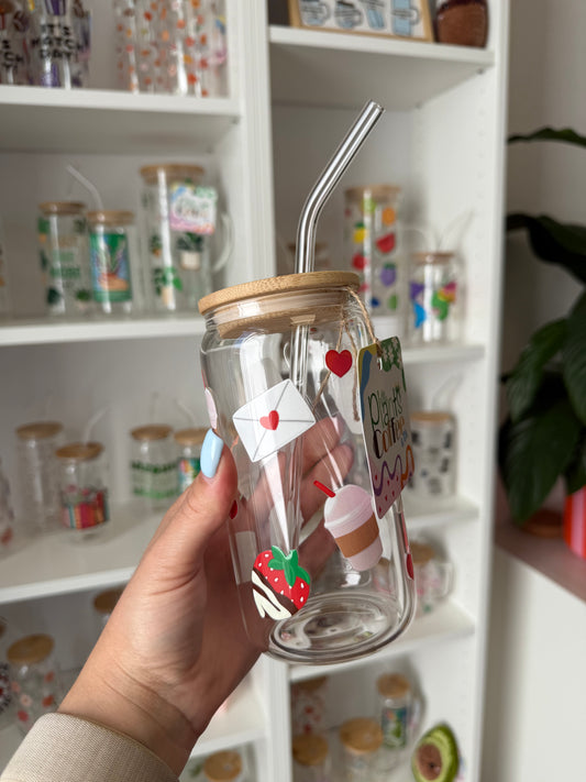 Glass Cup "Strawberry love“ 16oz