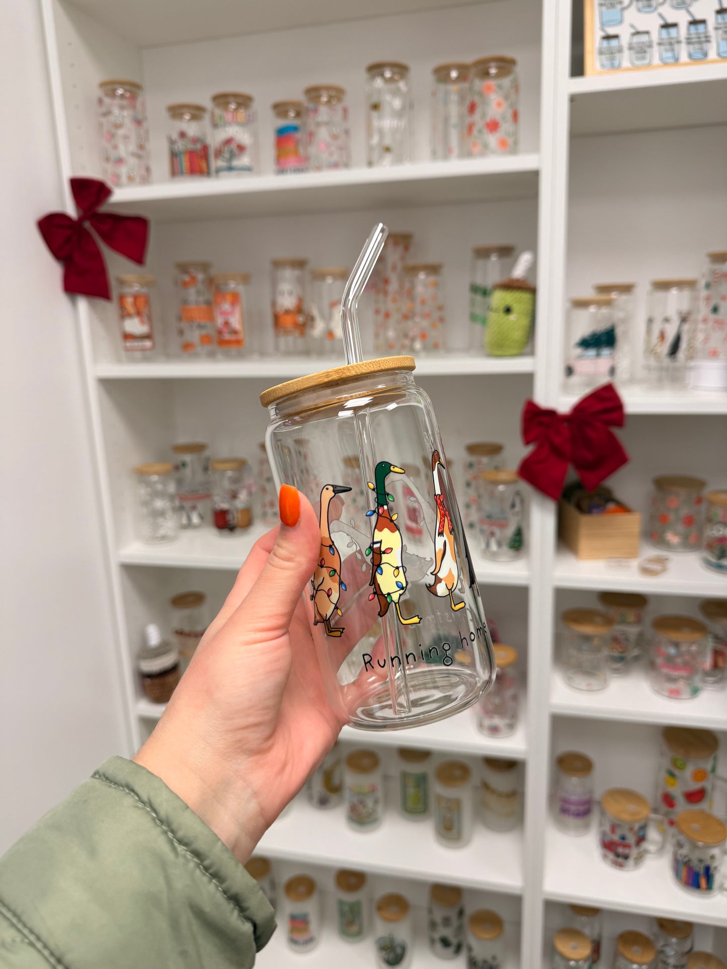 Glass Cup "Christmas Ducks“ 16oz