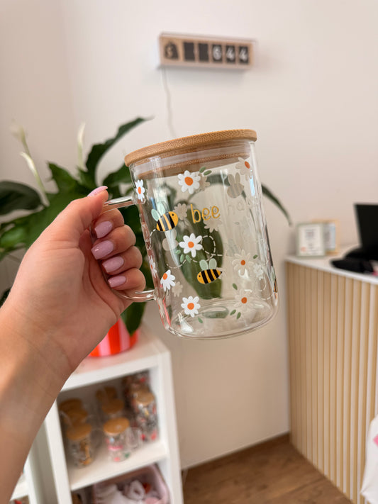 Glass Mug "Bee Happy" 17oz