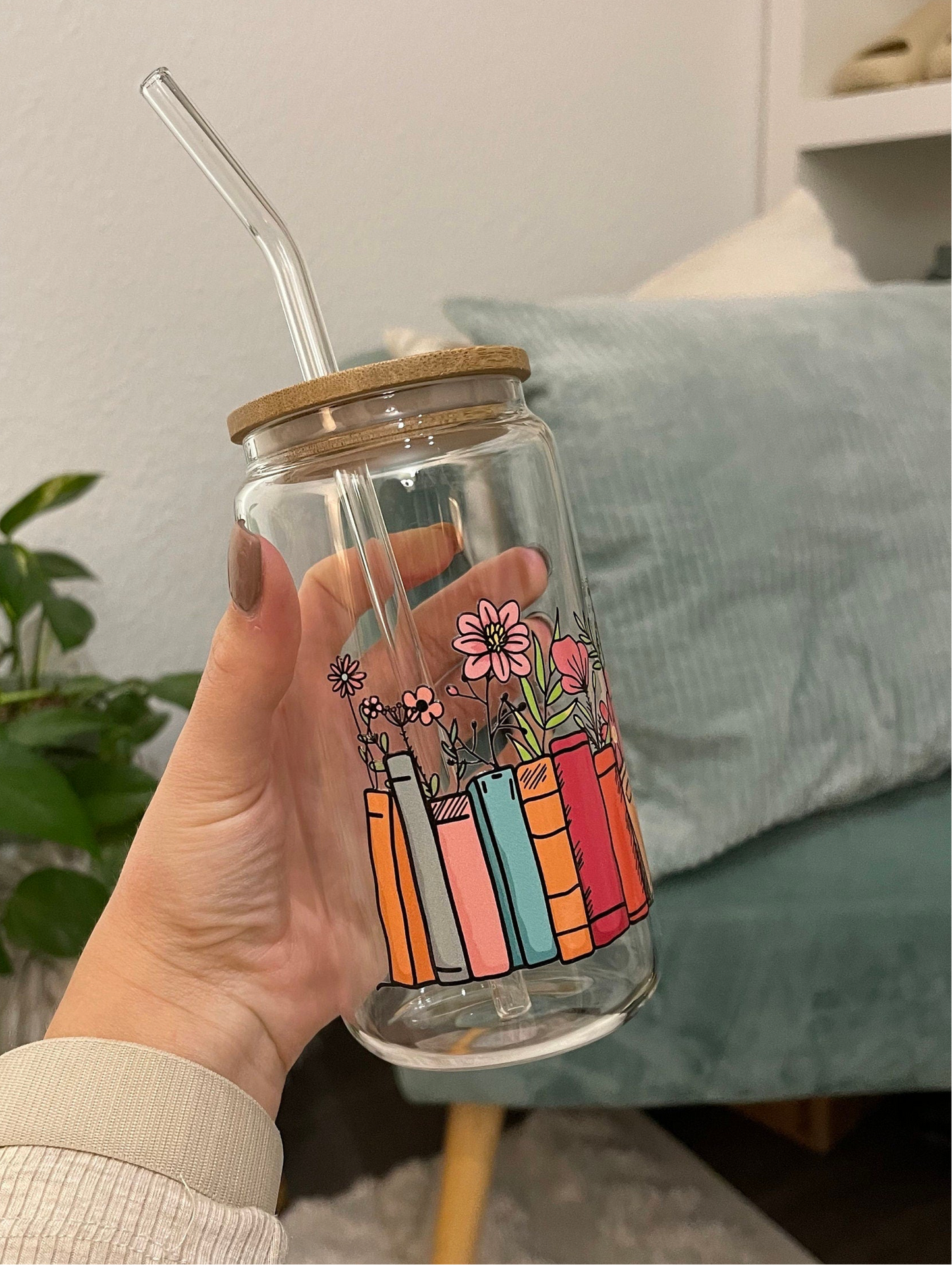 Glass Cup "Flower books“ 16oz