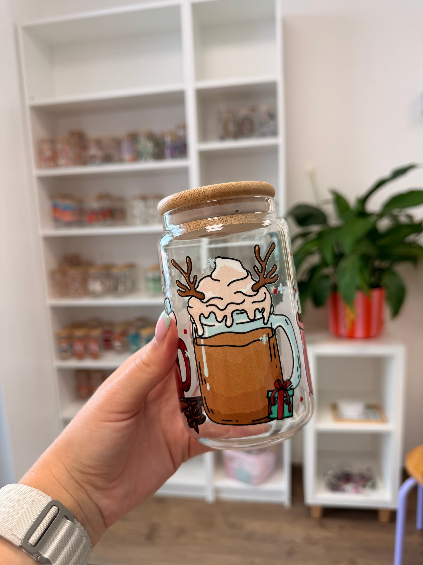 Glass Cup "Winter Drinks" 16oz