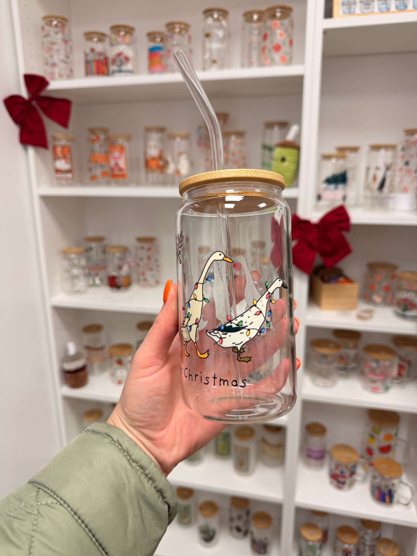 Glass Cup "Christmas Ducks“ 16oz