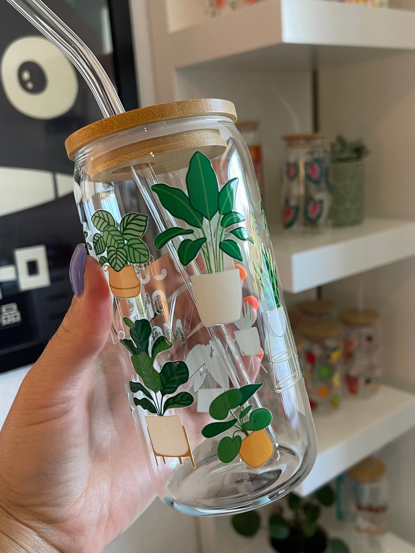 Glass Cup "Just one more plant“ 16oz