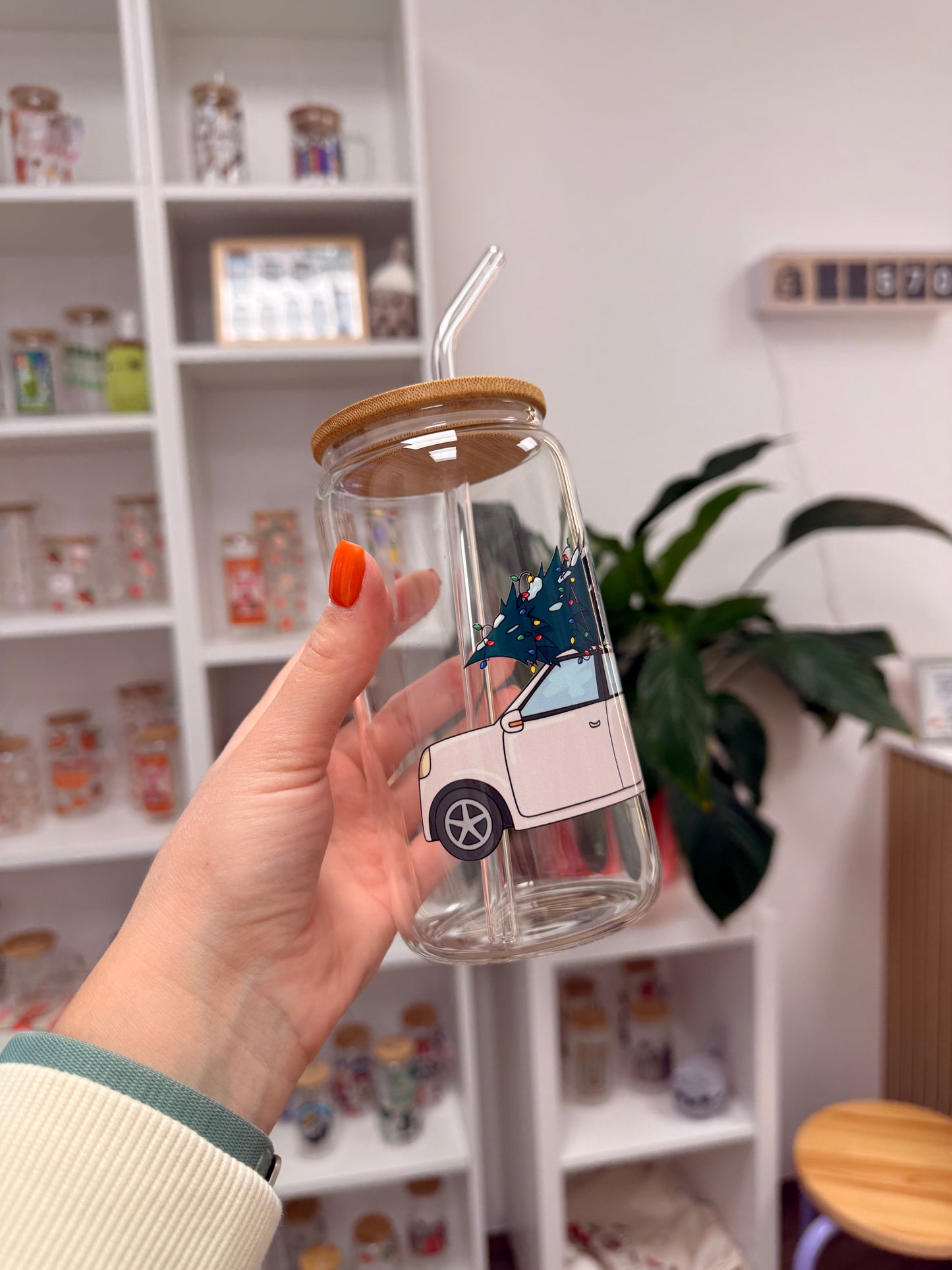 Glass Cup "Christmas Car“ 16oz