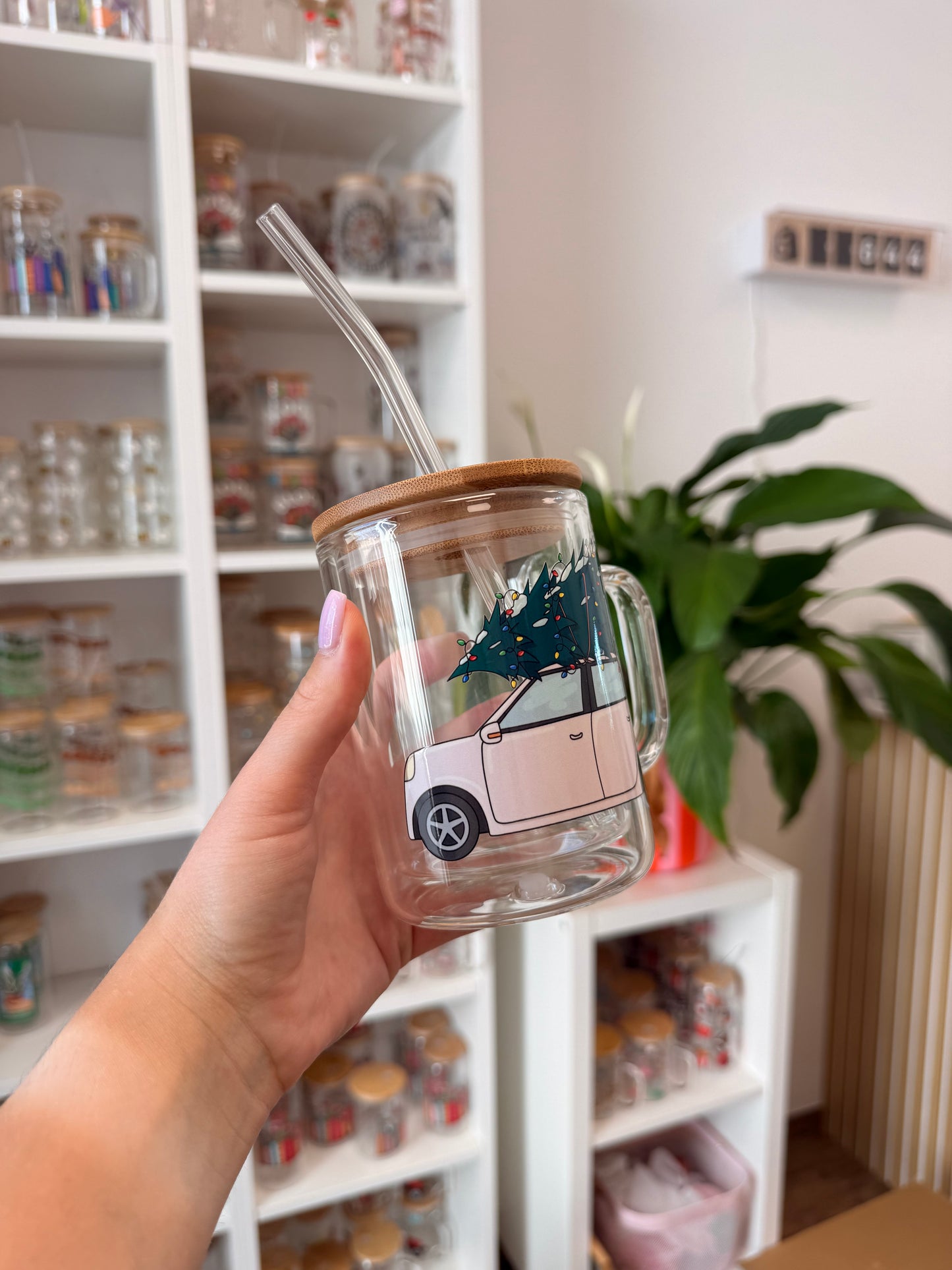 Glass Mug "Christmas Car“ doppelwandig 15oz
