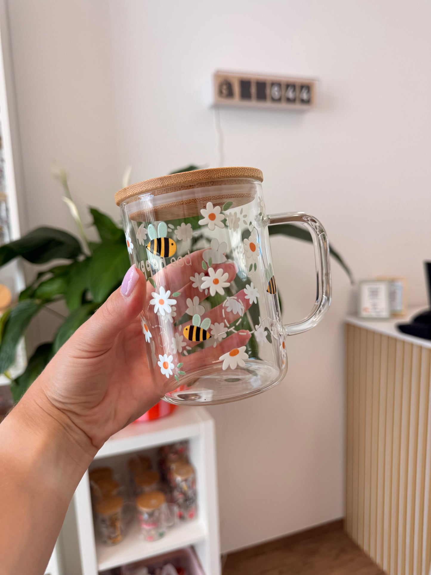 Glass Mug "Bee Happy" 17oz