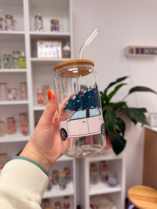 Glass Cup "Christmas Car“ 16oz