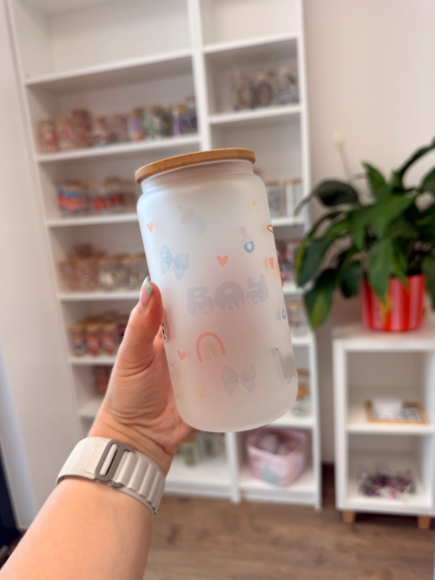 B-Ware* Glass Cup "Boymom“ milchig 16oz