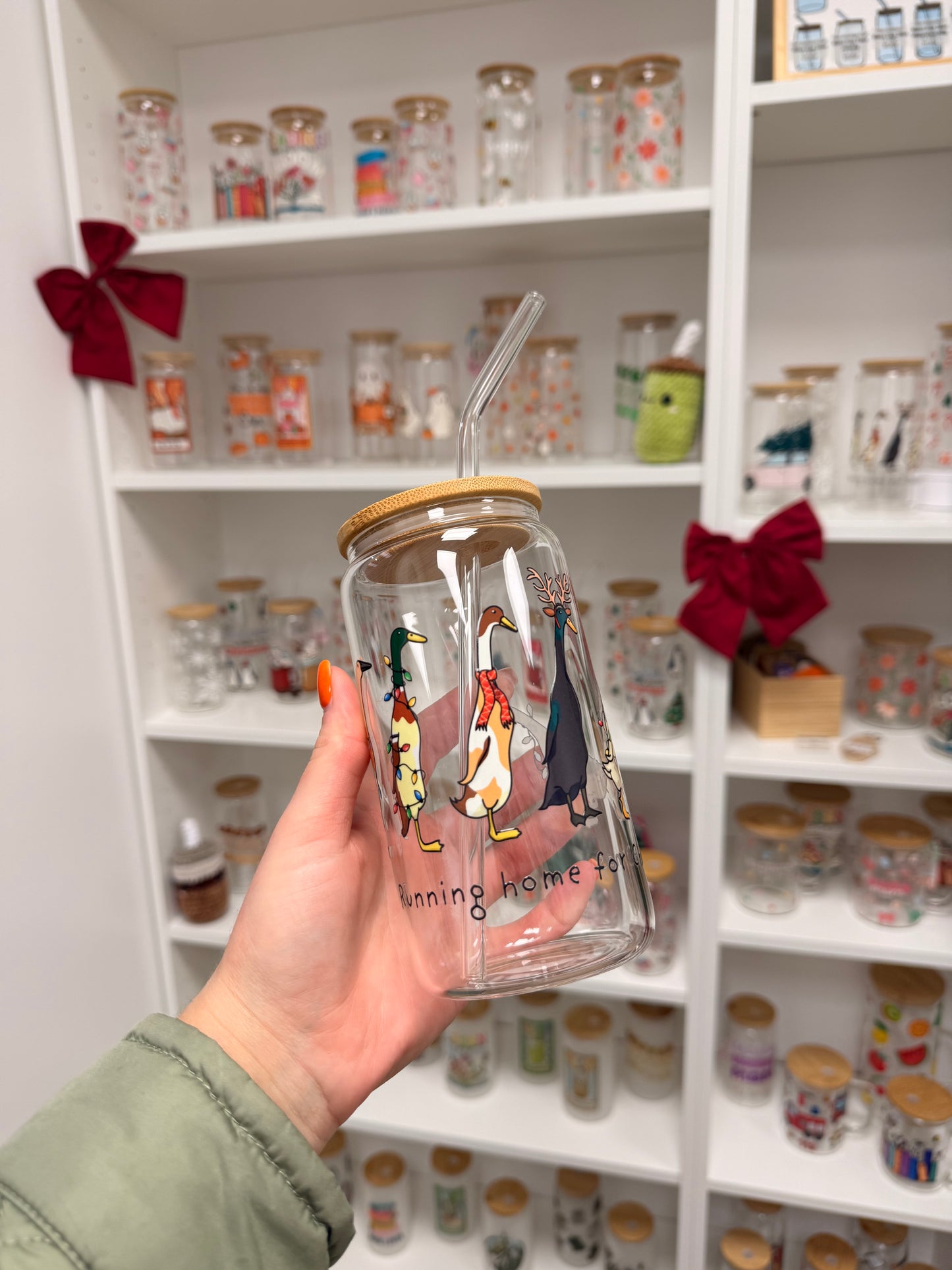 Glass Cup "Christmas Ducks“ 16oz