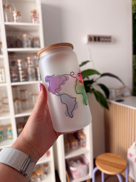 B-Ware* Glass Cup "colored world“ milchig 16oz