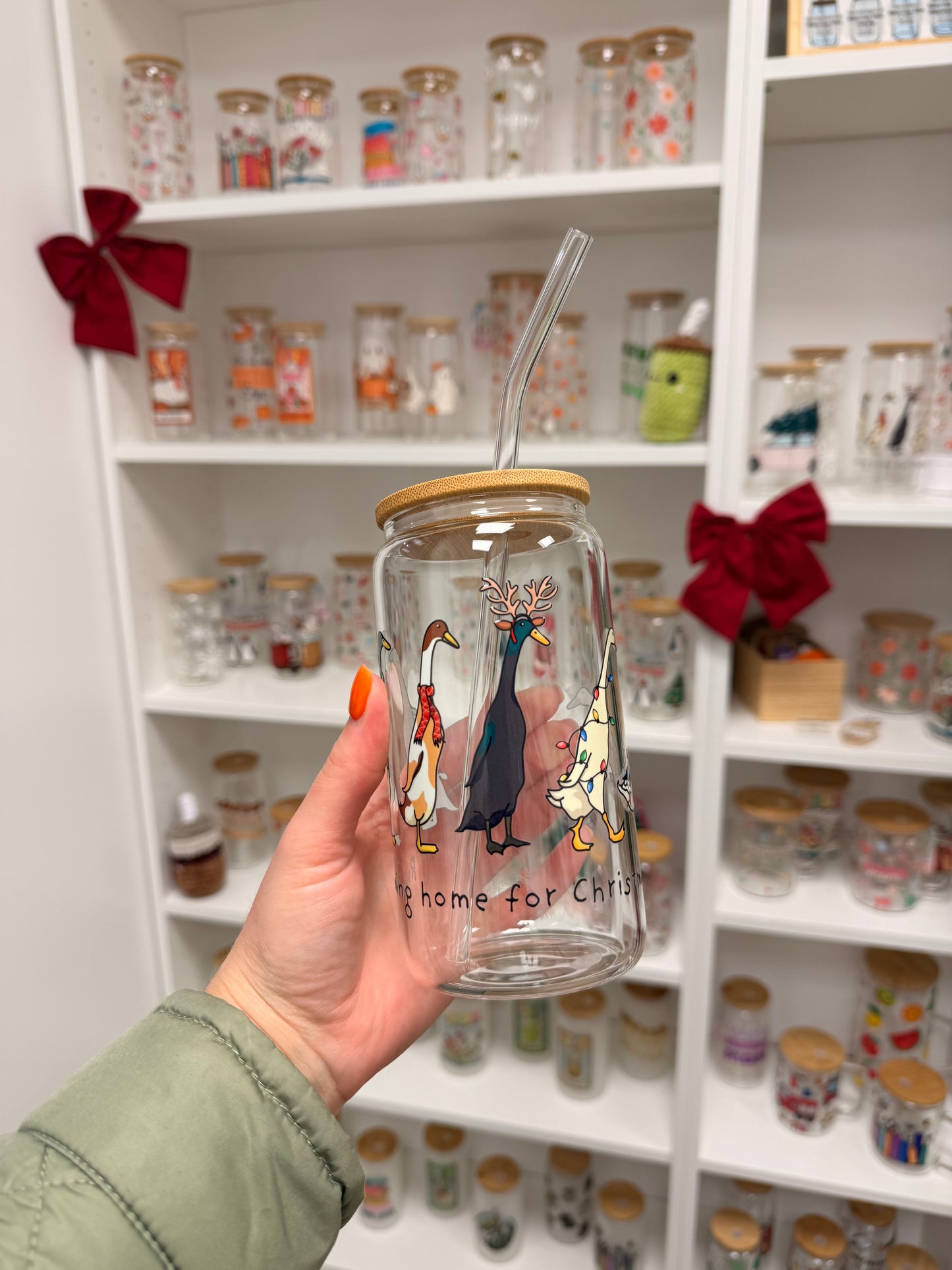 Glass Cup "Christmas Ducks“ 16oz