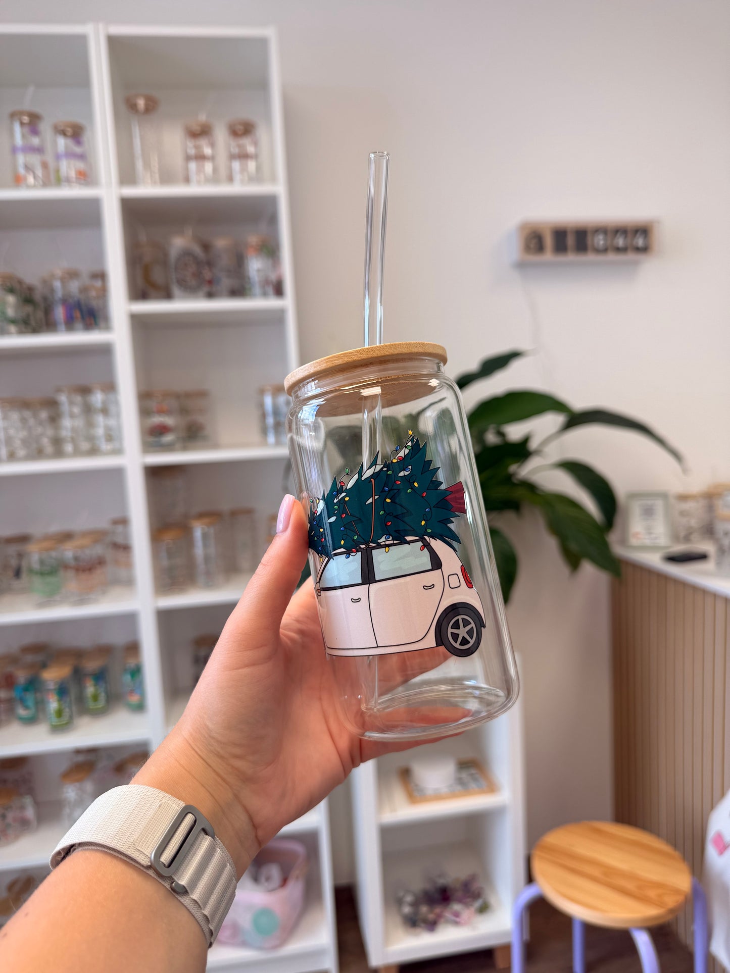 Glass Cup "Christmas Car“ 16oz