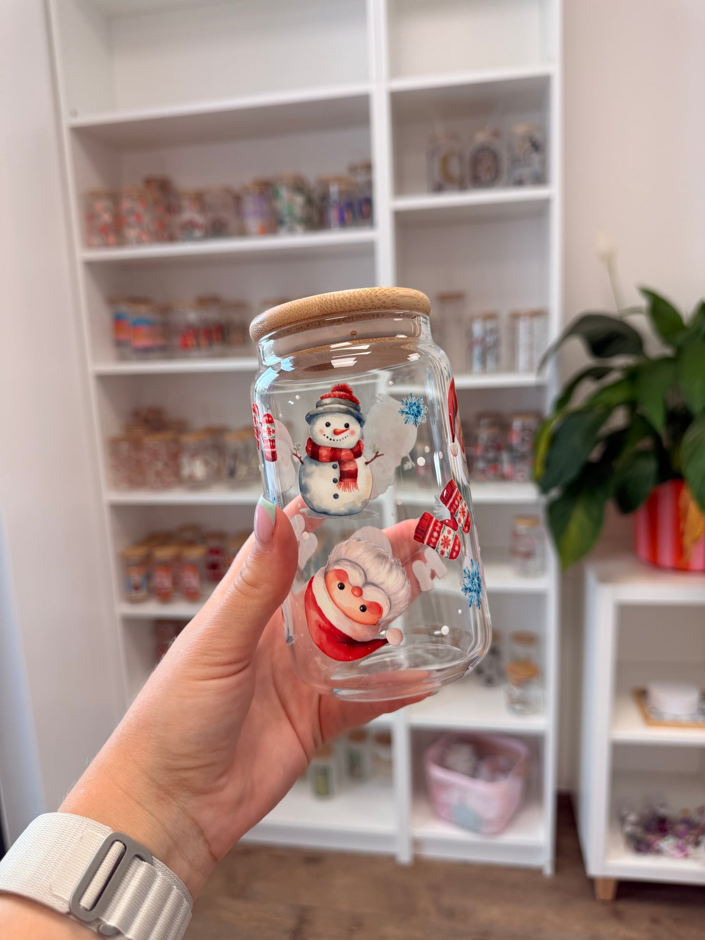 Glass Cup "Santa & Snowman" 16oz