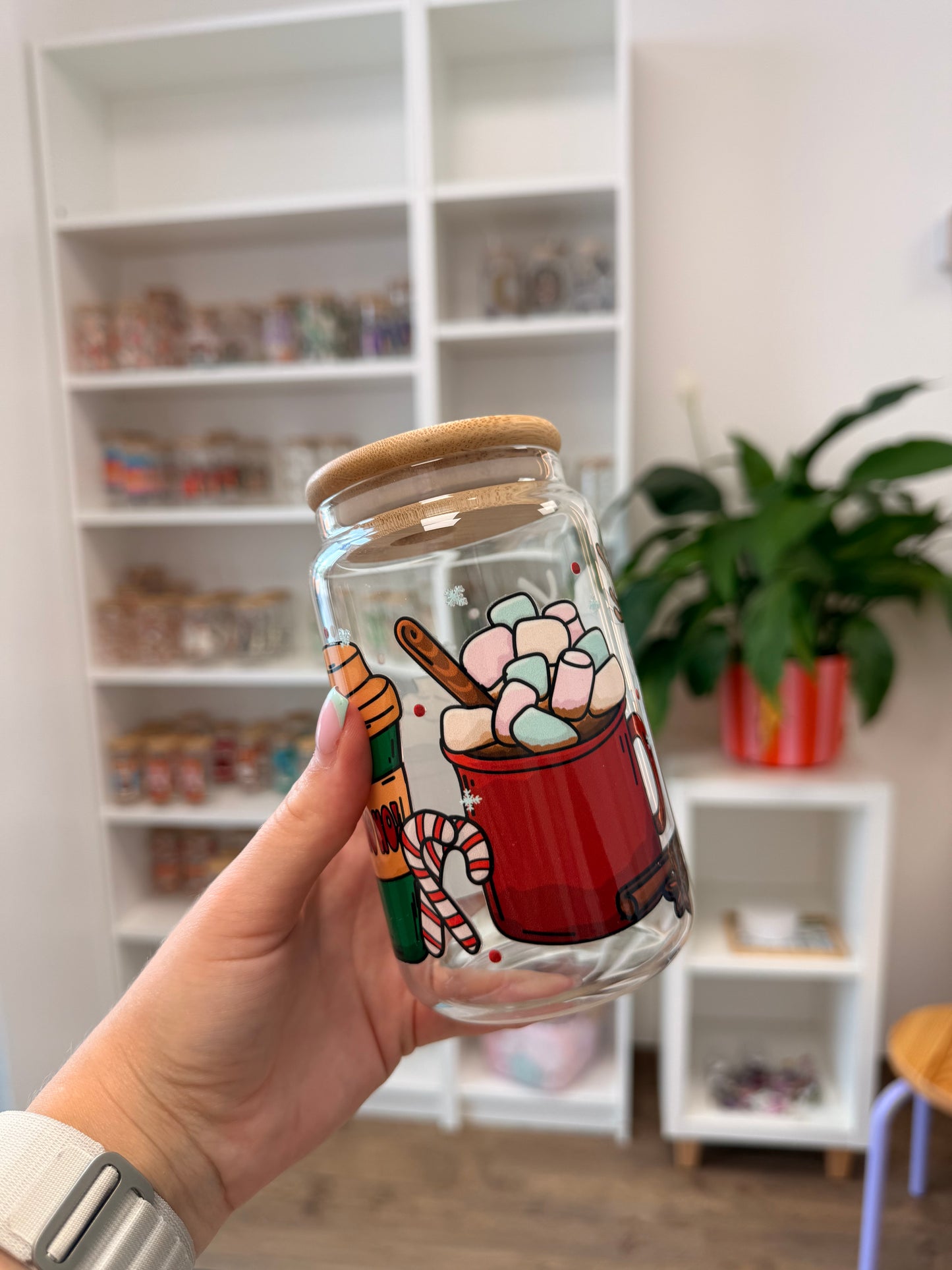 Glass Cup "Winter Drinks" 16oz
