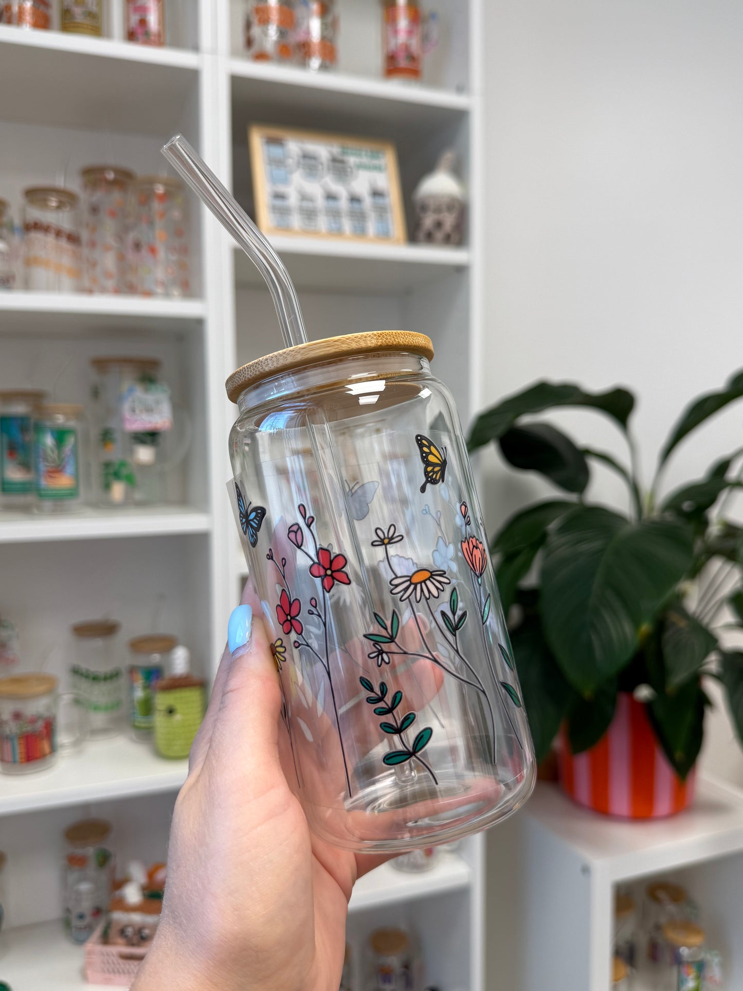 Glass Cup "Flowers“ 16oz