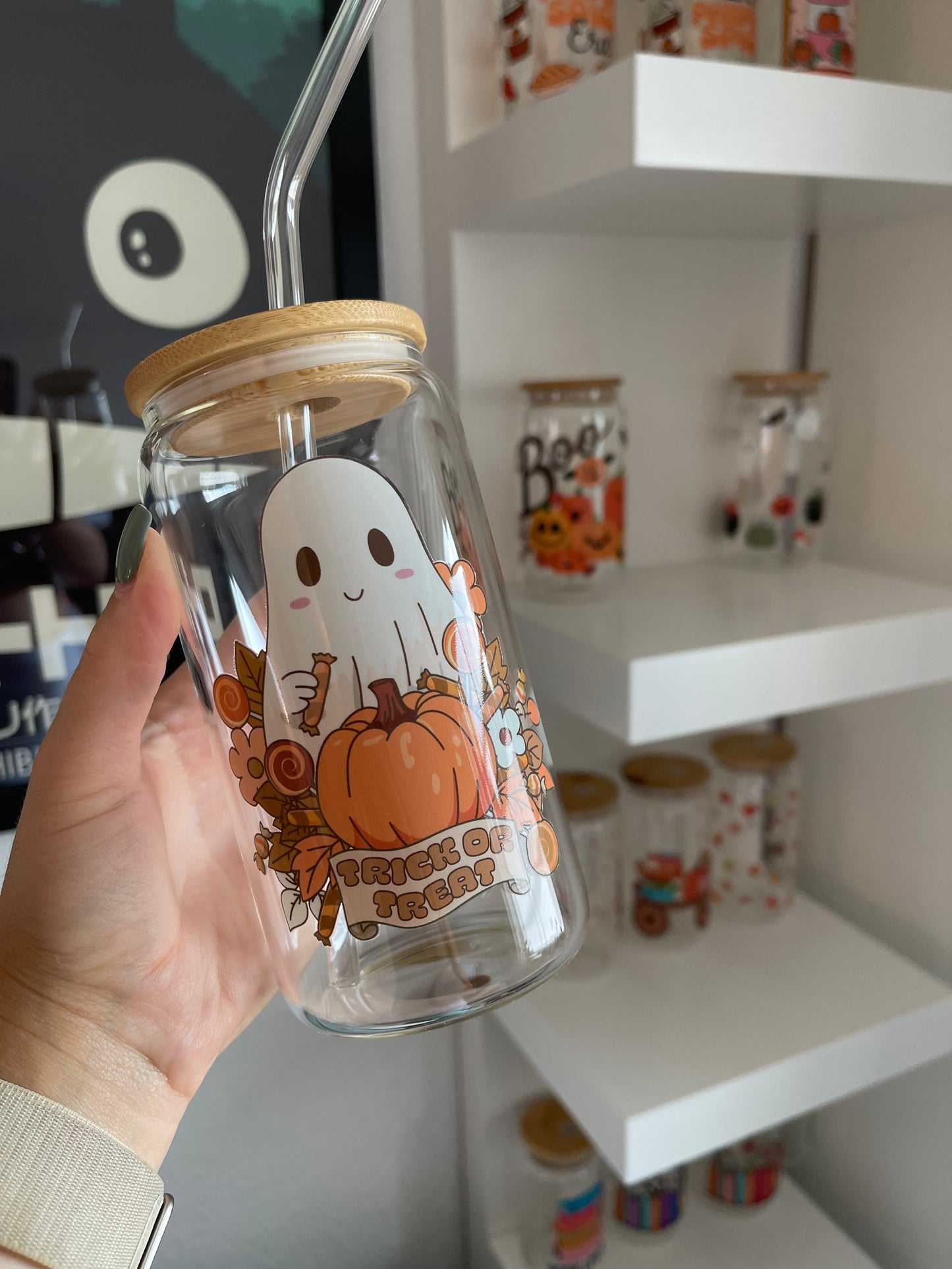 Glass Cup "Trick or treat“ 16oz