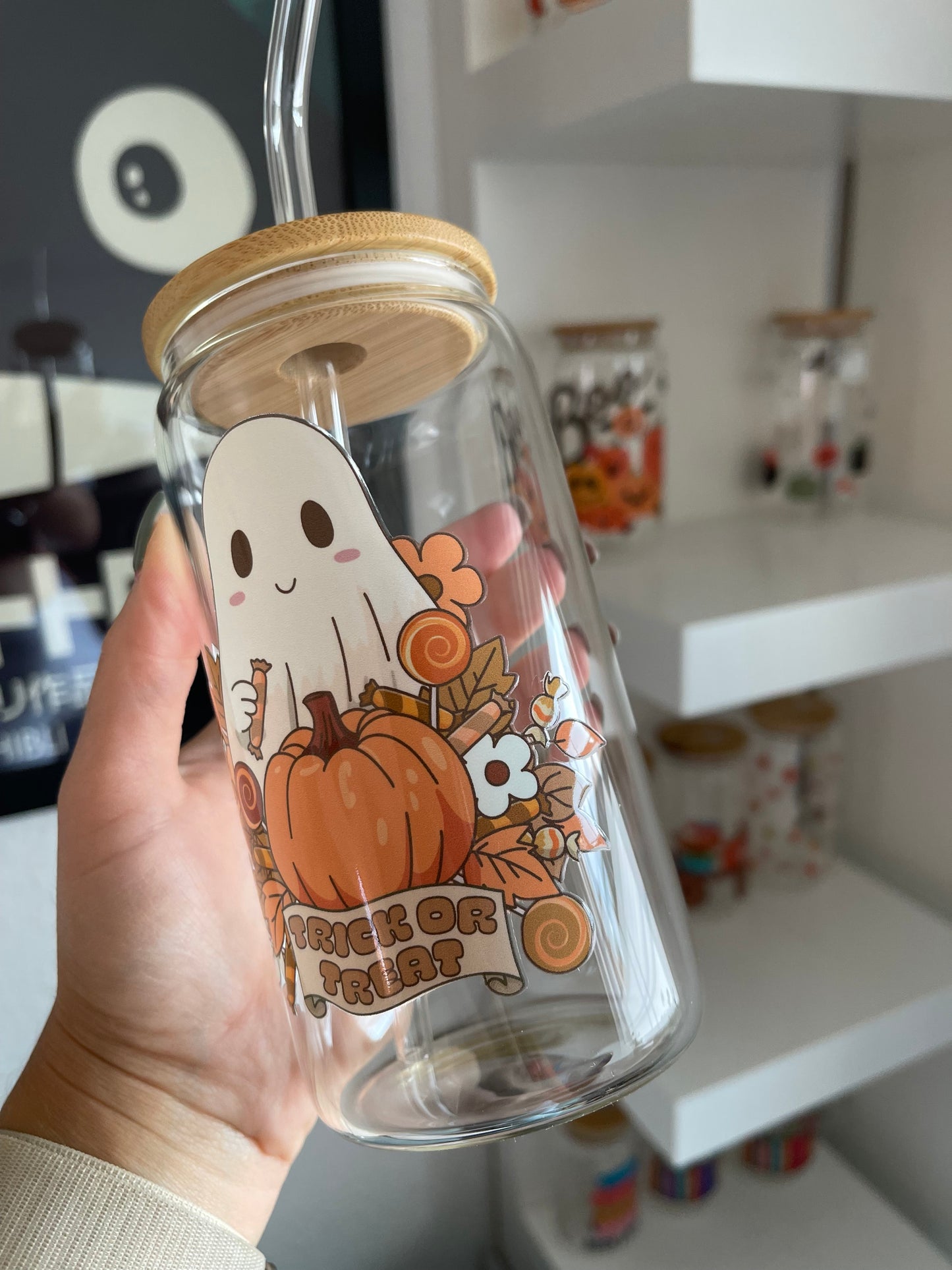 Glass Cup "Trick or treat“ 16oz