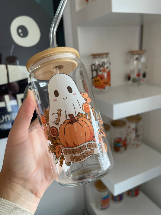 Glass Cup "Trick or treat“ 16oz