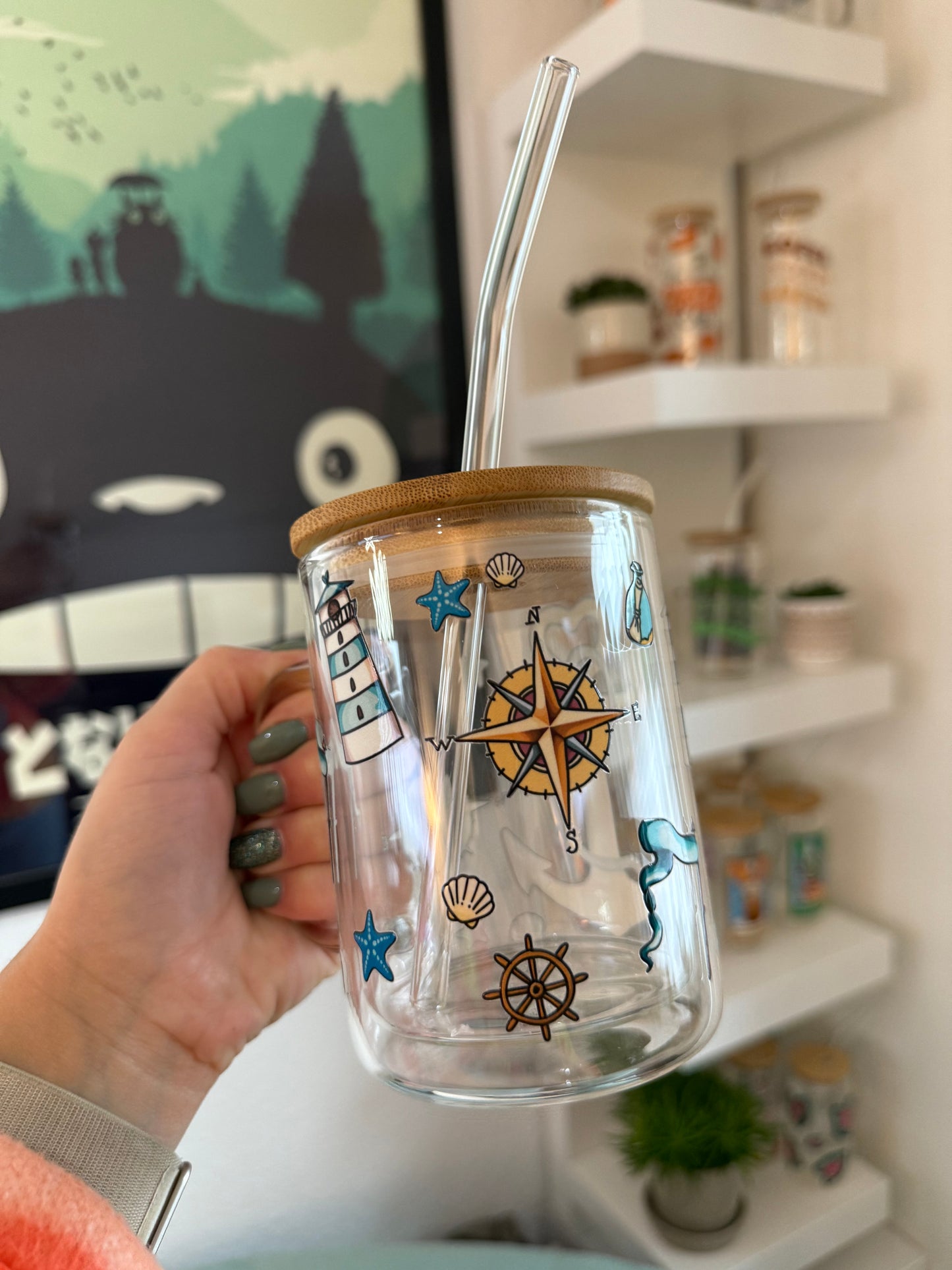 Glass Mug "Anker und Meer“ doppelwandig 15oz